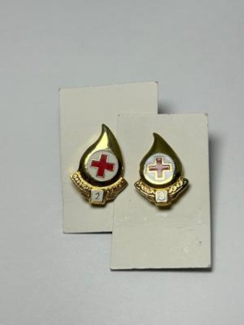 Lot of 2 American Red Cross Blood Donor 2 & 3 Gallon Lapel Pins Drop Shaped